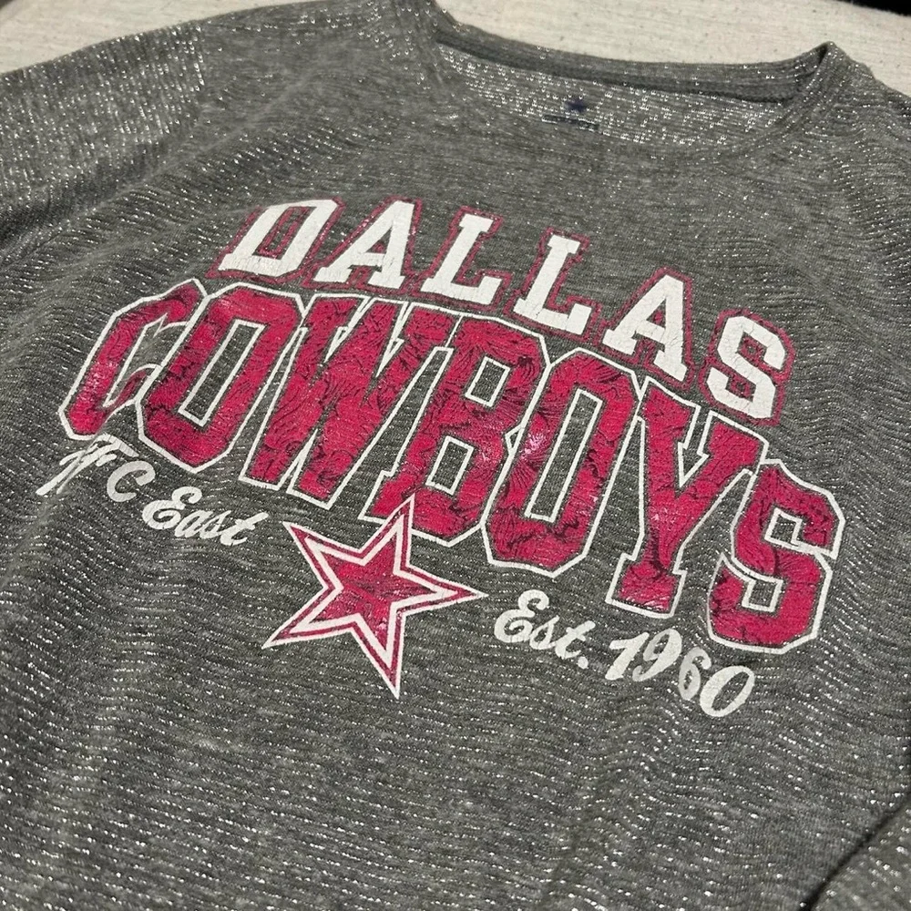 NFL Dallas Cowboys Gray and Pink Sparkle Glitter Girls Short Sleeve Tee